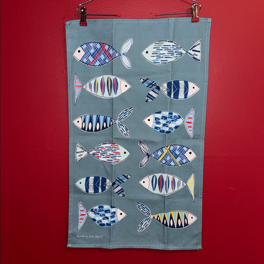 New Fish Dish Towel by Jessica Hogarth- Blue Cotton Made in UK 🇬🇧
